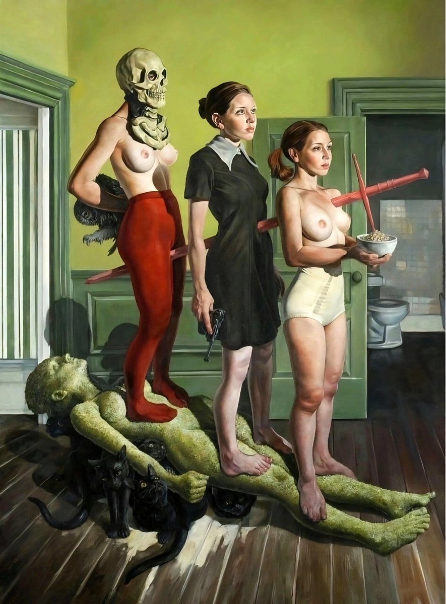 StayScope's tweet photo. The longer you look at these paintings, the stranger they become. 👀

American surrealist Erik Thor Sandberg creates haunting worlds filled with grotesque figures, symbolism and quiet chaos.

Beautiful, disturbing… and almost impossible to look away from.

Would you hang one of these in your home?