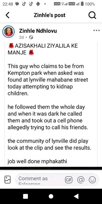 FRSA_Press's tweet photo. This is Zinhle Ndlovu 'Anti GBV' activist who LIED that Vusimuzi Radebe is a Kempton Park serial killer and they murdered him in Lynville,she immediately posted a video where they were killing him. @SAPoliceService is aware of her but doesn't act ,she is bragging that her mother works for SAPS HQs and nothing will happen to her,some police in Lynville are keeping her informed about the case and giving her tips to delete her posts .  Other murderers are found in the comments sections , we also made minister of police @Prof_Cachalia but he did nothing.
