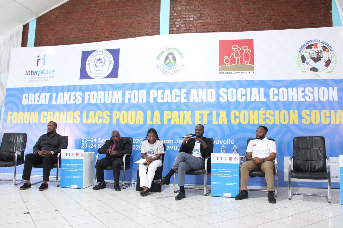 refugeelawproj's tweet photo. With the support of @Interpeace_Org and funding from the @SwissMFA, @visionjeunesse2, @PoleInstitute, @APC_Asbl, and @refugeelawproj, together conducted a two-day Great Lakes Forum for Peace and Social Cohesion, Rubavu district, Rwanda, under the theme: "Great Lakes Youth United for Peace: Together Against Hate Speech."

Young Peace Fellows and key peacebuilding actors from Uganda, the Democratic Republic of Congo (North and South Kivu), and Rwanda, are engaged in this forum with the aim of combating hate speech and disinformation and strengthening peace and regional solidarity.

By creating a regional network of young Peace Fellows and influential leaders, it is possible to promote values of peace, tolerance, social cohesion, mediation, intercommunity dialogue, and all other initiatives that contribute to peaceful and sustainable coexistence among the people in the Great Lakes region .  
#socialcohesion @disinformation
#peacefulcoexistence #GreatLakesRegion #Peacbuilding #PeaceThroughStrength