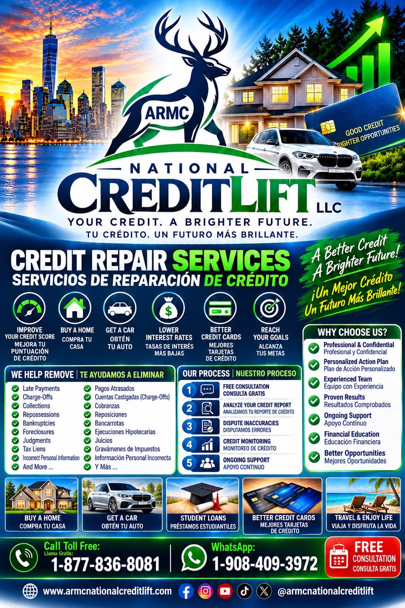 armccredit's tweet photo. Call Toll Free: 1-877-836-8081 WhatsApp: 1-908-409-3972 | FREE Consultation
#creditrepair https://t.co/ZwOTJvOYMl