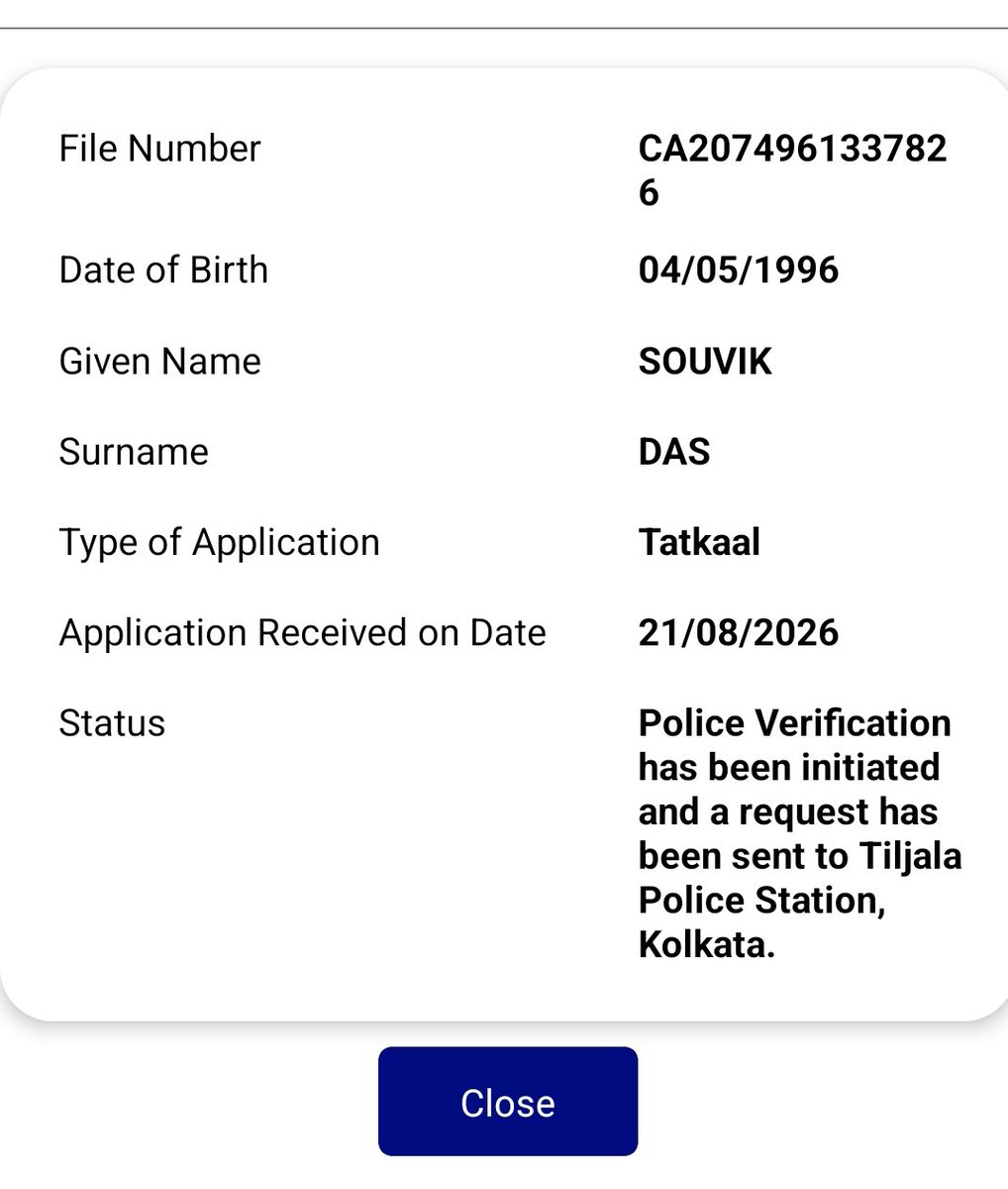 souvikredordead's tweet photo. @passportsevamea Tatkal application has been stuck for over a month. As per the Tatkal passport application guidelines police verification and passport print is to be done simultaneously.
I have received no support from @rpokolkata either through mail or by the official number https://t.co/0ikrzcRk8C