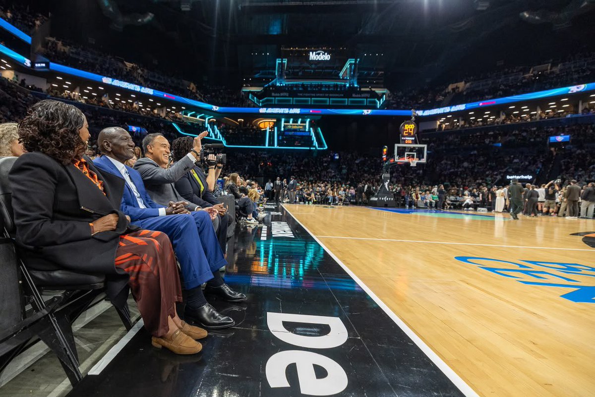 citizentvkenya's tweet photo. President Ruto and First Lady Rachel Ruto attended a WNBA game to watch Kenyan basketball sensation Madina Okot in Brooklyn, New York https://t.co/xBsrfOypiQ