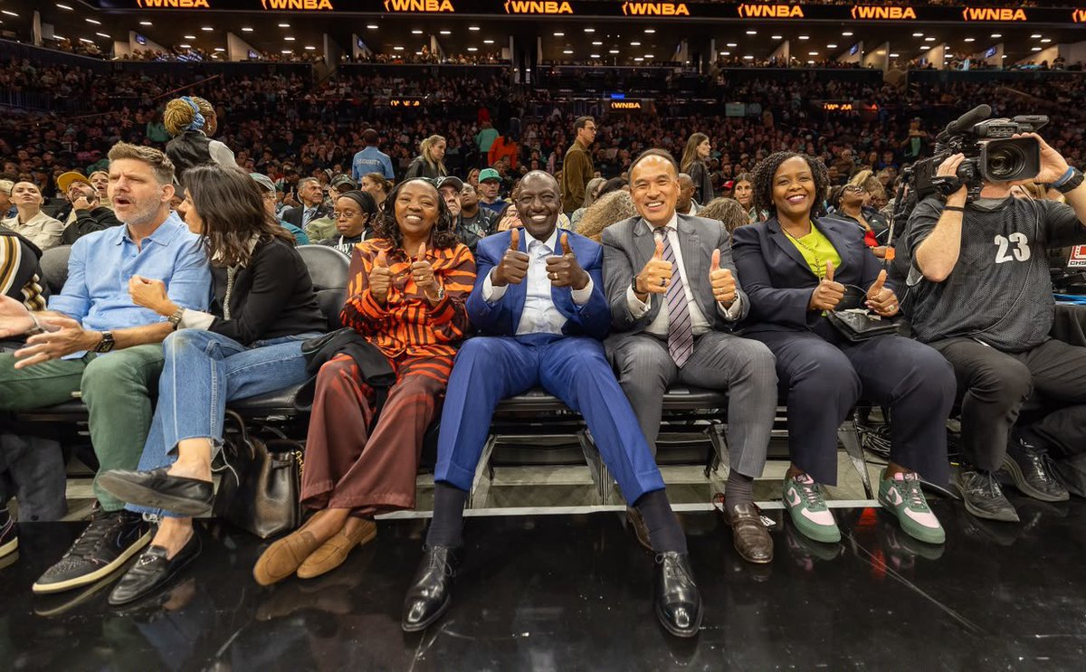 citizentvkenya's tweet photo. President Ruto and First Lady Rachel Ruto attended a WNBA game to watch Kenyan basketball sensation Madina Okot in Brooklyn, New York https://t.co/xBsrfOypiQ