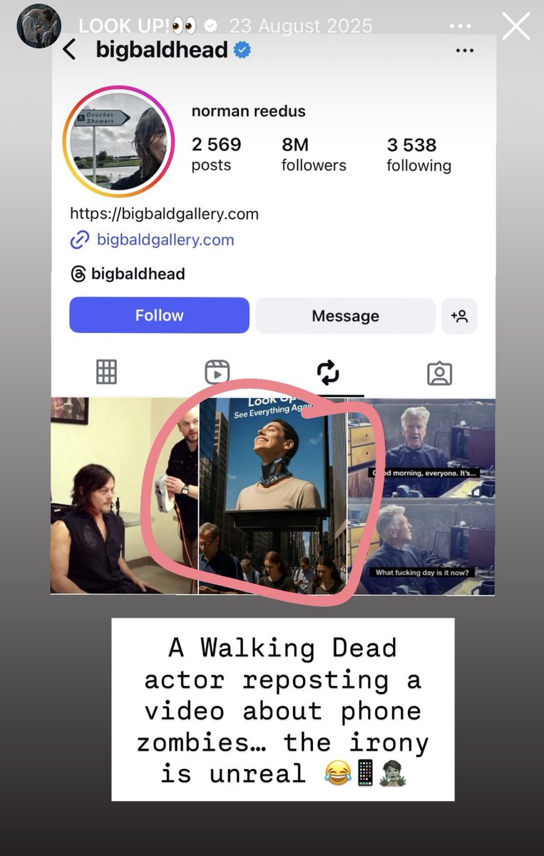 LookUp_official's tweet photo. When we told y’a that the TREND is real!

@wwwbigbaldhead, actor from Walking Dead, support the Movement.

There is only one $LOOKUP https://t.co/4xkIEExZLU