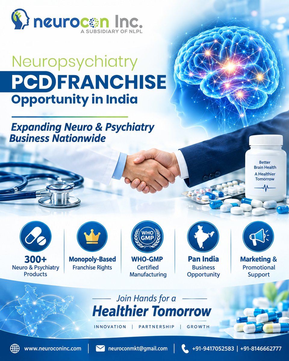 neurocon_inc's tweet photo. Neurocon Inc. offers neuropsychiatry PCD franchise opportunities backed by quality products, expert support, and reliable business solutions.
https://t.co/A0d3TOOqge
neuroconmkt@gmail.com
+91-9417052583 | +91-8146662777
#Neurocon #PCD #pharma #PCDpharmafranchise #India https://t.co/Kb38mp5svJ