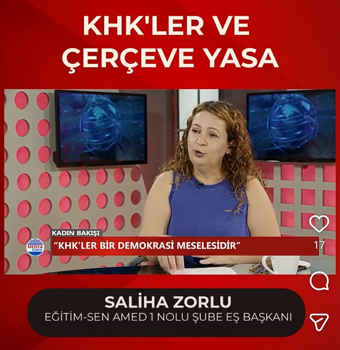 egitimsen21's tweet photo. 📺 KHK VE OHAL REJİMİNİ KONUŞMAK İÇİN TV YAYININDAYDIK

Amed Eğitim Sen  1 No'lu Şube Eş Başkanımız Saliha Zorlu katıldığı TV programında, OHAL KHK'leri ile ihraç edilen KESK'li kamu emekçilerinin 10 yıldır sürdürdüğü onurlu hukuk ve demokrasi mücadelesini değerlendirdi.

(Yayının tamamını izlemek için aşağıdaki linke tıklayınız 👇🏻)

https://t.co/NkjpKGvr6g