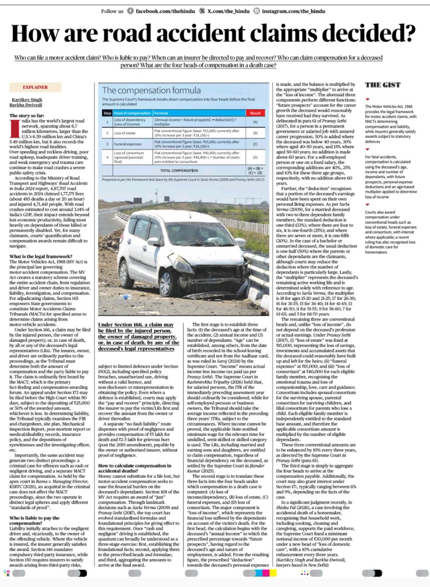 sone_do_mujhe's tweet photo. Do read this article in today's @the_hindu .

How are road accident claims decided: https://t.co/lbIAB3MjB1