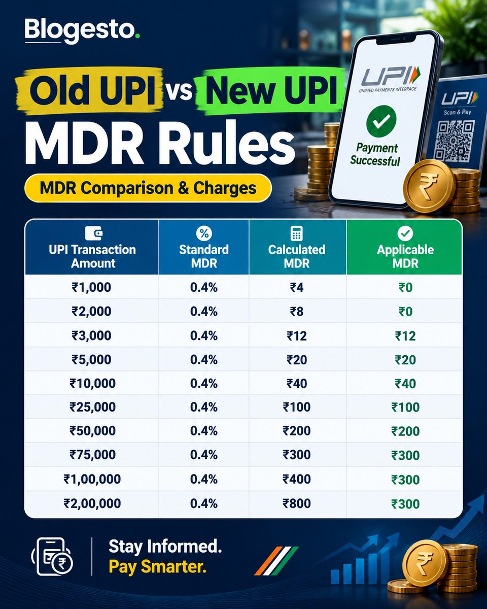 blogesto1's tweet photo. UPI New Rules 2026: Old vs New UPI MDR Rules, Charges

https://t.co/wrH9DUgL0b
#UPI #UPIRules #UPIMDR #UPICharges #UPIUpdate #UPI2026 #DigitalPayments #DigitalIndia #UPIPayments #PaymentRules #MDR #MerchantCharges #FinTech #PersonalFinance #FinancialLiteracy #UPINews #MoneyMatter https://t.co/Y9H04iCOUI
