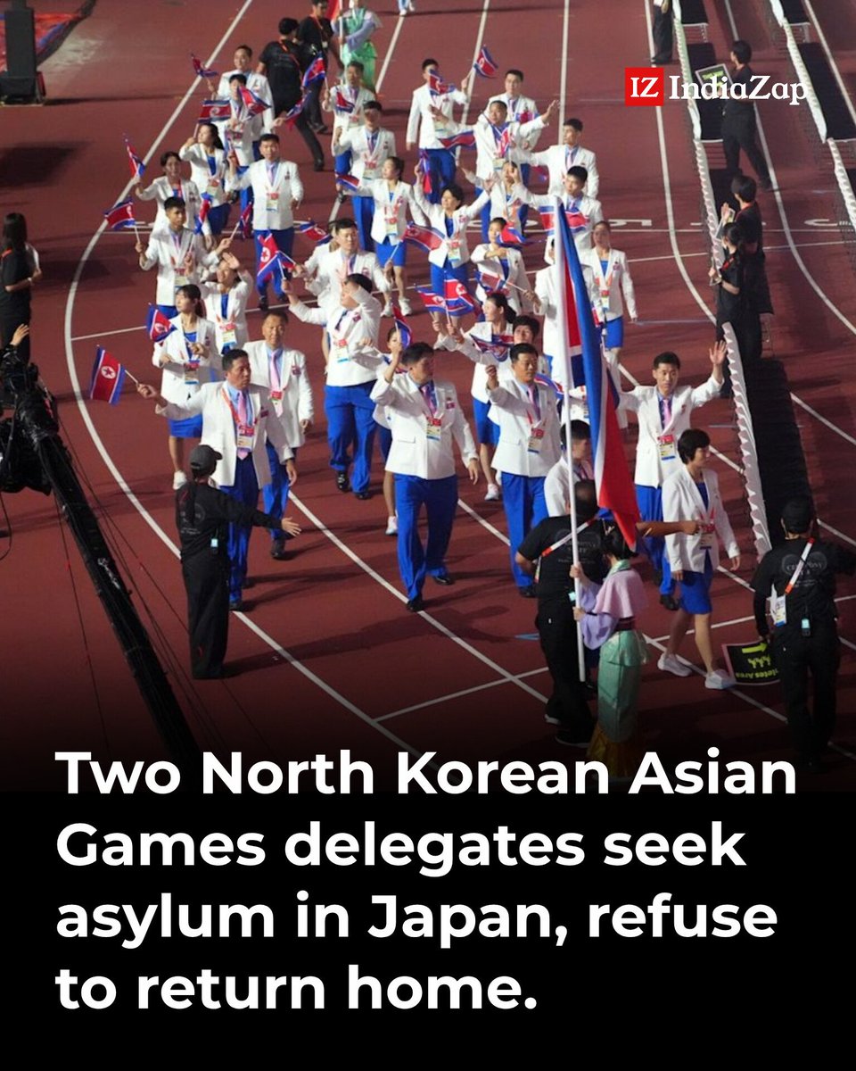 TheIndiaZap's tweet photo. Two members of North Korea’s 180-strong Asian Games delegation in Japan have communicated their intention not to return home, preferring asylum in Japan over South Korea. Reports indicate they are probing defection options with Japanese intelligence. https://t.co/SaF7jiX0qC