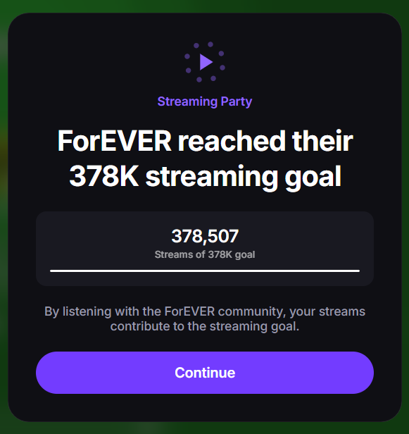 PSYFEstreaming's tweet photo. ForEVER チャネルで 378K のゴールを
達成しました🥳🪇 
おめでとうございます！✨

ForEVERs channel reached its 378K streaming goal🥳🪇 
Congratulations!✨

#PCF_stationhead https://t.co/bFN4NjdAnD