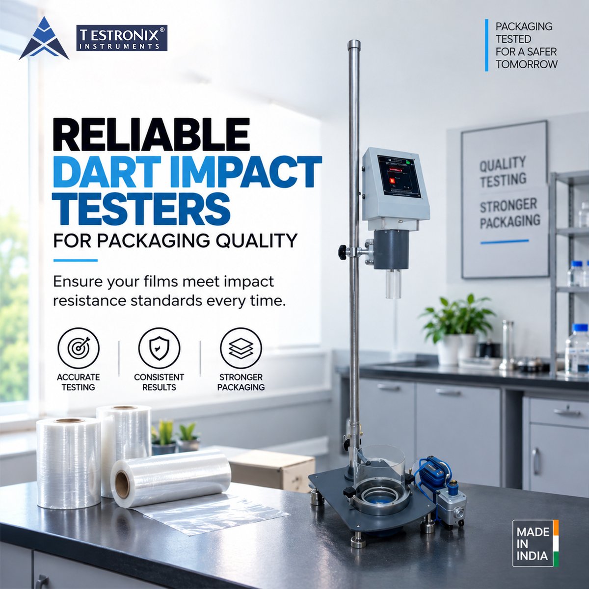 Testronixinc's tweet photo. RELIABLE DART IMPACT TESTERS FOR PACKAGING QUALITY โก๐ฏ
Drop it. Test it. Impact Ready โก
โ๏ธ Accurate Testing
โ๏ธ Consistent Results
โ๏ธ Stronger Packaging
โ๏ธ Made In India ๐ฎ๐ณ
๐https://t.co/AOqlNsDSGl
#PackagingQuality #DartTester #MadeInIndia https://t.co/4t6KCb5N4w