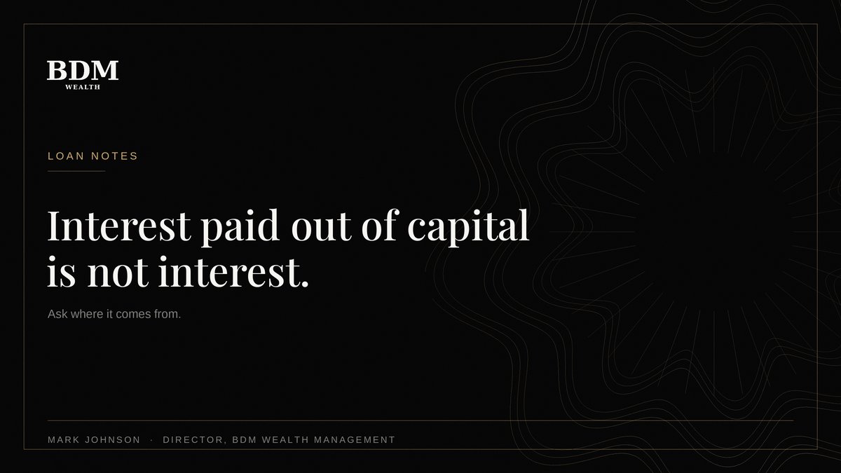 Markbdmllc's tweet photo. Interest paid out of capital is not interest. Ask where it comes from.

Capital at risk. HNW &amp; sophisticated investors only.

#LoanNotes #PrivateCredit https://t.co/p3SCGSMXAn