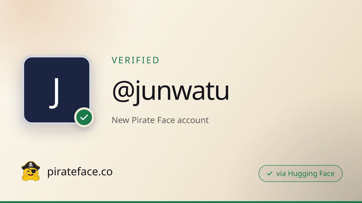 thepirateface's tweet photo. junwatu (@junwatu) verified their Hugging Face identity on Pirate Face ✓

https://t.co/YXrrO55SwY https://t.co/H6dyyDYNG6