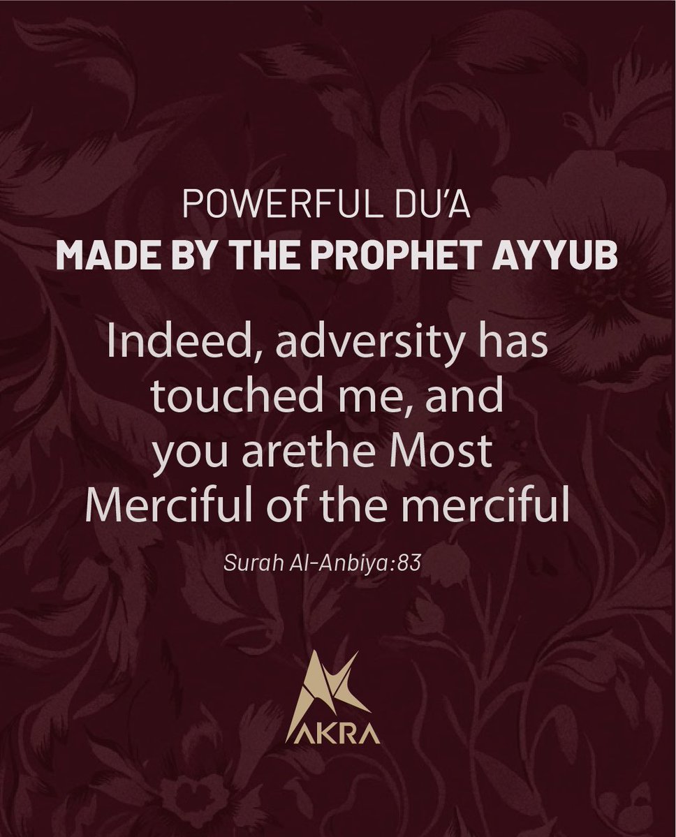 Akramedia_EN's tweet photo. POWERFUL DU’A MADE BY THE PROPHET AYYUB
“Indeed, adversity has touched me, and you are the Most Merciful of the merciful.”
(Surah Al-Anbiya:83)
#powerfull #islamic #dua #ayyub #anbiya https://t.co/5dww4LHNPp