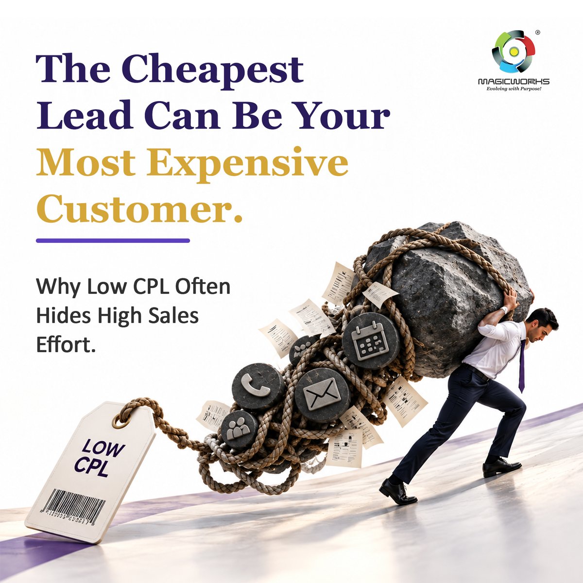 MagicWorks123's tweet photo. Your cost per lead just dropped from ₹1,500 to ₹500. The dashboard turns green. Marketing gets more budget.

Then sales opens the CRM. The new leads do not answer. Their requirements are outside scope.

Read the full breakdown: https://t.co/AhQW9b1hZn

📞 +91 97645 66644 https://t.co/HGwr74CesX
