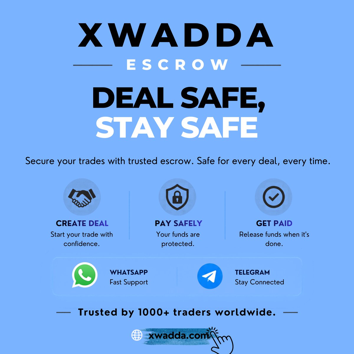 xwadda_escrow's tweet photo. Every deal deserves protection. π
With XWADDA Escrow, you can create your deal, pay securely, and release funds when everything is confirmed.
Trade with confidence.
Deal safe. Stay safe. π‘οΈ
#xwadda #xwaddaescrow #safeescrow #undisputed https://t.co/lebNu4niNV