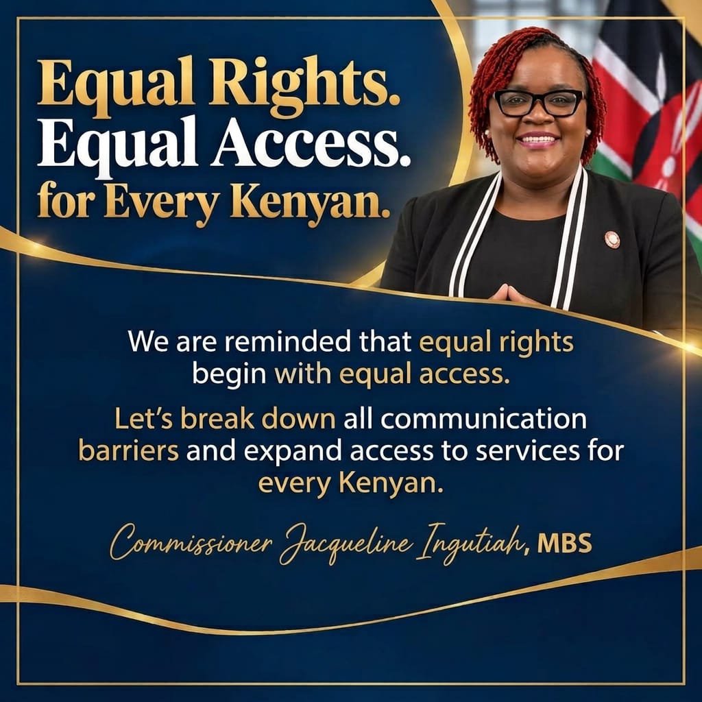 Ingutiah's tweet photo. As the world marked the UN International Day of Sign Languages yesterday, we are reminded that equal rights begin with equal access.

While the Kenyan Constitution promotes Kenyan Sign Language (KSL), we applaud Parliament for passing the Kenyan Sign Language Bill into law in June 2026, a massive stride toward ensuring that deaf and hard-of-hearing persons can fully integrate into society, access public services, and enjoy fair treatment.

Crucially, this law establishes an official regulatory body tasked with protecting the communication rights of deaf and deafblind citizens, while registering, licensing, and enforcing a professional code of conduct for sign language interpreters.

Now, it's time to bring that promise to life through full implementation and break down communication barriers so every Kenyan can fully exercise their constitutional rights.