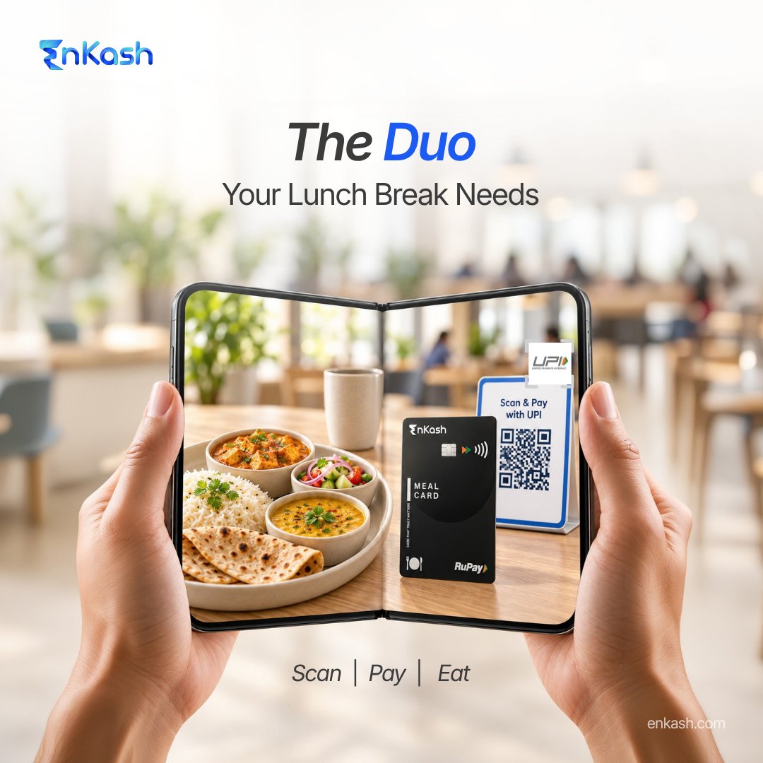 EnKashBusiness's tweet photo. The Duo your lunch break deserves. ๐ฝ๏ธ๐ฒ
๐ณ Meal Card
๐ฑ UPI
๐ธ Zero convenience fee
Your meal. Your way. Your Duo.
Explore the EnKash Meal Card: https://t.co/iNgqsnPv1V
#EnKash #MealCard #EmployeeBenefits #UPI #CorporateCards #EmployeeExperience #TaxBenefits https://t.co/Ov5EENRf4f