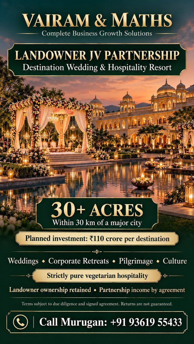 Propertiesloans's tweet photo. #VegetarianResort #TourismDevelopment #RealEstateIndia #IndianRealEstate #LandInvestment #PropertyPartnership #BusinessOpportunity #StrategicPartnership #ResortInvestment #VAIRAM #MATHS #VairamAndMaths #BuildingTrust #CreatingWealth See less https://t.co/btj0SPkFdu