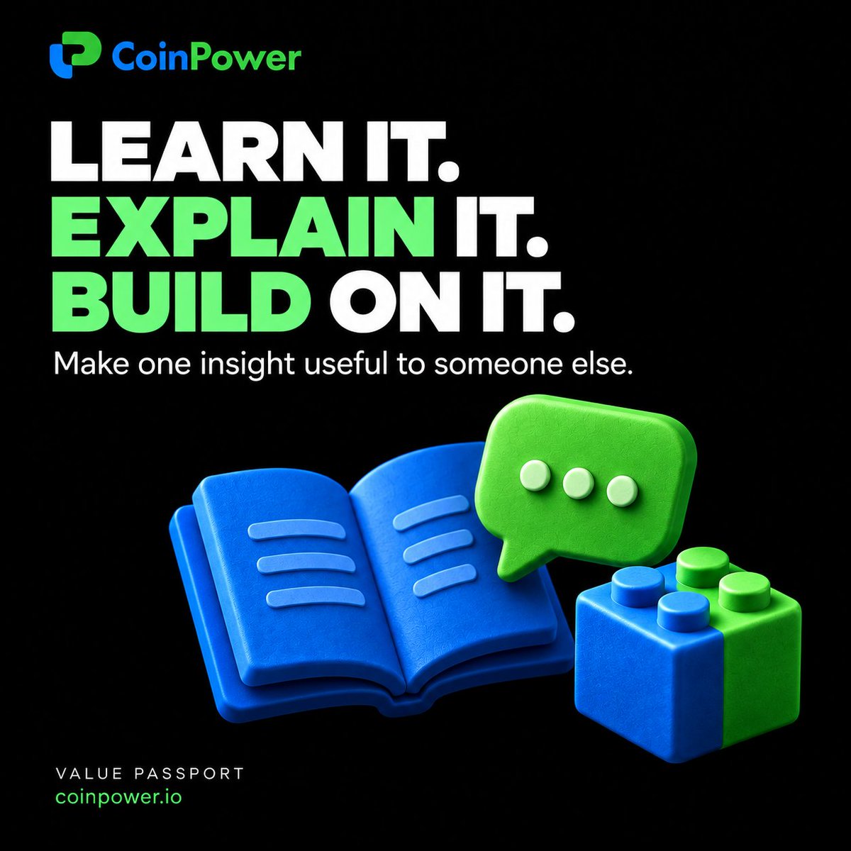 coinpowerio's tweet photo. A useful contribution often begins with a sentence you could not explain yesterday.

Today, try a small learning loop on CoinPower:

Read one article. Pick the claim that made you pause. Explain it in your own words. Then add one question that would help you check whether you understood it.

For example: “This fund is tokenized” tells us something about its format. “Who can hold it, and how can they redeem it?” takes the discussion further.

That is a practical way to approach Value Passport: build a habit of participating with something specific to contribute.

You do not need to sound like an expert. A clear explanation, a relevant question, or a correction backed by evidence can make the next reader's experience better. Keep the source attached. Say what remains uncertain. Return when someone offers a useful answer.

The rules still matter. CoinPower's Build dimension covers content and information contributions, with scores confirmed after approval. Community covers interactions and discussion; self-interactions are excluded, and violating or deleted content may not count.

Treat this as a prompt for better participation, not a promise that every action earns points.

Today's challenge: turn one thing you learned into something another person can use.

Read the Value Passport rules on CoinPower:
https://t.co/8xR1NbRvWP

#CoinPower #ValuePassport #Web3 #CryptoEducation #LearnWeb3 #KnowledgeSharing #Community #DigitalIdentity #Web3Community #BuildInPublic #Research #Contribution