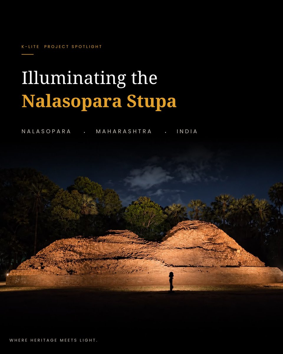 KliteIndia's tweet photo. Project Spotlight | Nalasopara Stupa, Maharashtra, India
Where heritage meets light.
2,500 years of history, revealed after dark through precise, warm illumination.
#KLITE #NalasoparaStupa #HeritageLighting #ArchitecturalLighting https://t.co/Jb8Bqd9cmU