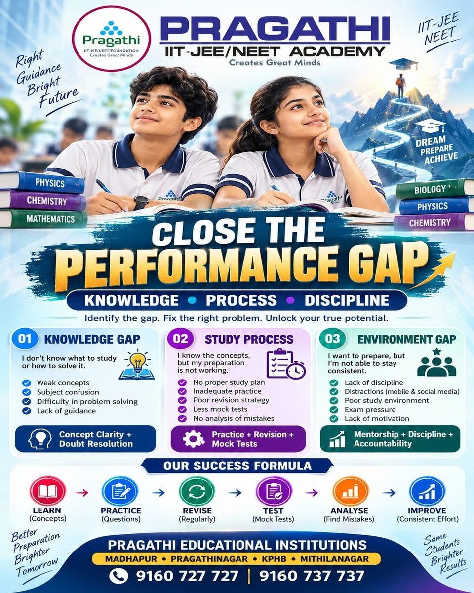 pragathi_2023's tweet photo. 🎯 Identify your preparation gaps, strengthen concepts, practice consistently, and improve performance with the right guidance at Pragathi Academy! 🚀

#PragathiAcademy #IITJEE #NEET #IITJEEPreparation #NEETPreparation #JEEAspirants #NEETAspirants #ConceptClarity #StudySmart https://t.co/Ov0IwOHcEO