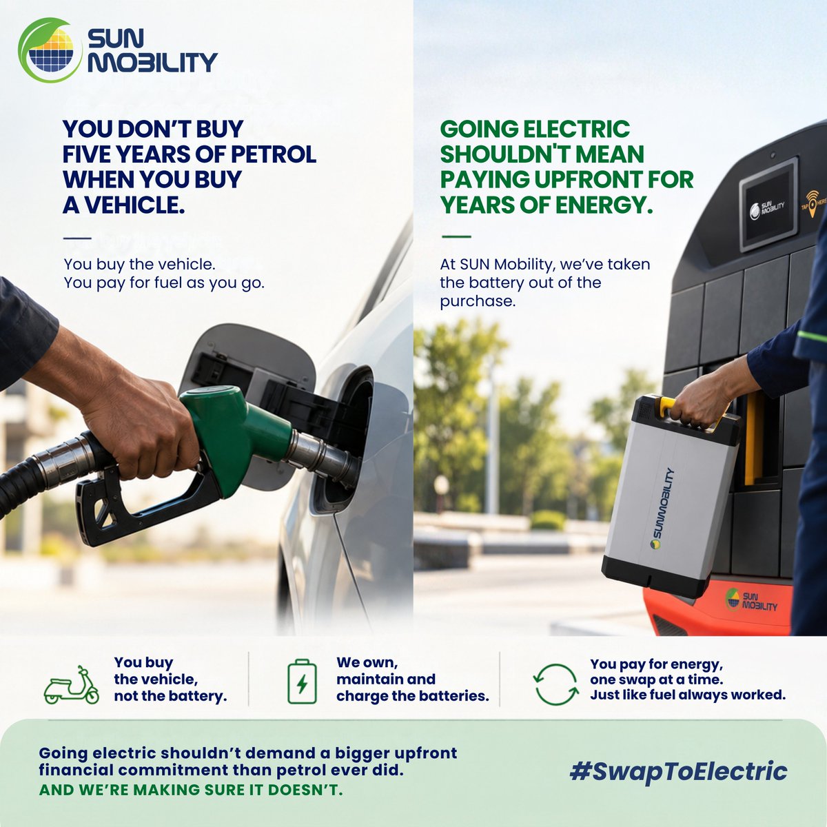 SUN_mobility's tweet photo. Going electric means rethinking more than just the vehicle. It’s about making energy access simpler, more flexible and built around how we move.

At SUN Mobility, we’re making that future possible.

#SwapToElectric 

#ElectricVehicles #SustainableMobility #BatterySwapping https://t.co/1bAvReBH9w