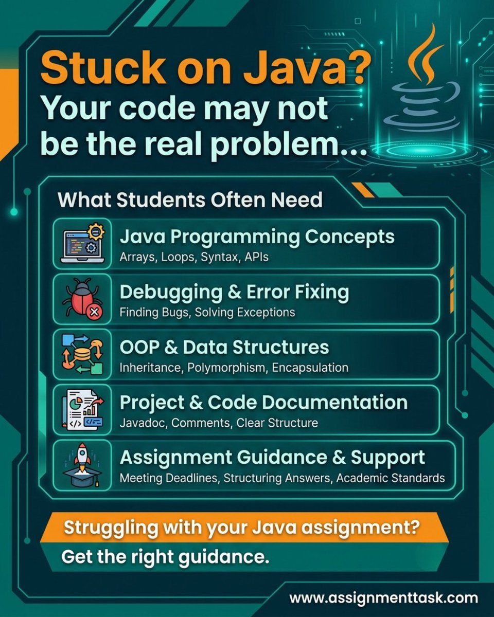 AssignmentTask's tweet photo. From debugging errors to understanding OOP concepts, Java assignments can become easier with the right academic guidance. 💻☕

https://t.co/t17Ufkfp2P

#JavaAssignment #JavaProgramming #ProgrammingStudents #CodingHelp #AssignmentHelp https://t.co/0tdcnOeHMo