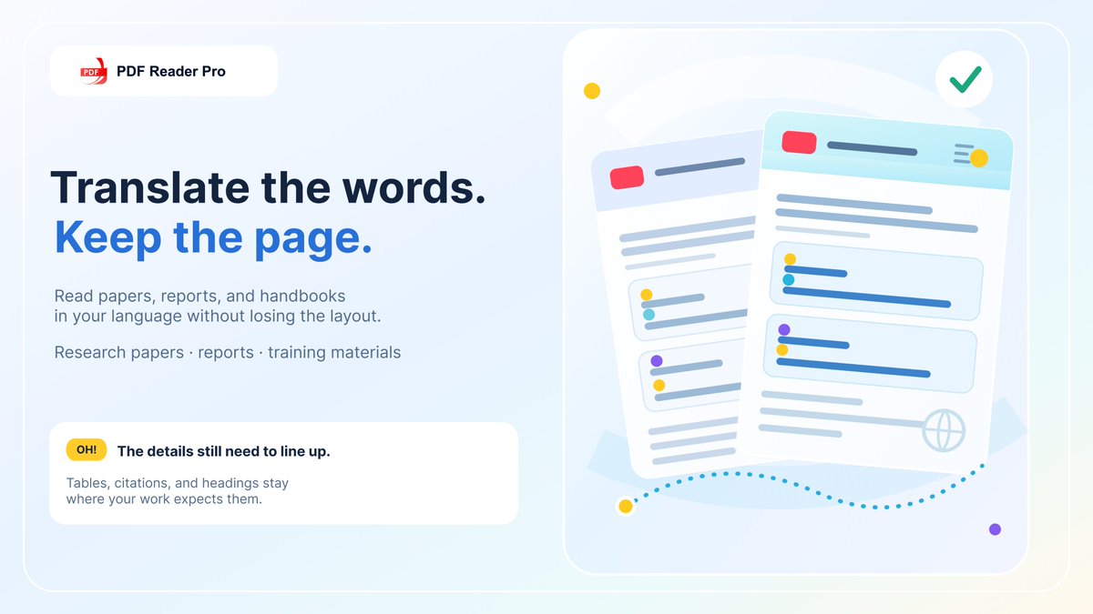 PDFReaderPro's tweet photo. “Translate only the text. Keep all images, formatting, and layout unchanged.”
PDF Reader Pro’s Document Translation is designed to preserve the page’s structure, not just change the words.

Learn more:
https://t.co/3Q4DMYc9dF
#PDFTranslation #TravelTools #PDFReaderPro https://t.co/EvXg0wMjxA