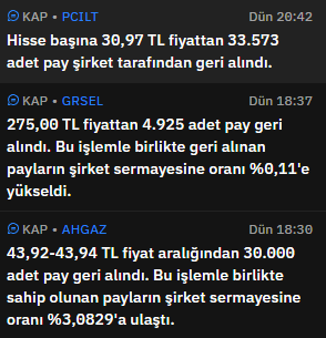 emirbozkurt's tweet photo. #PCILT #GRSEL #AHGAZ bu üç şirketin bir ortak özelliği var. Üçü de net nakit pozisyonunda. Yani sermayeyi nasıl yönetecekleri konusunda elleri daha esnek. Böyle bir ortamda, hisselerinin gereksiz yere daha da düşmesini engellemek, bu fiyatların alım yeri için uygun olduğunu göstermek, yatırımcı dostu olduğuna dair mesaj vermek için düzenli geri alım yapmak çok iyi bir fırsattı ve bunu kullandılar.Öncelikle bu ve bunun gibi geri alım yapan şirket yöneticilerini tebrik ederim 👏 

Özellikle tüm net nakit pozisyonundaki şirketlerin büyük başka öncelikleri yoksa geri alıma acilen başlaması gerektiğini düşünüyorum. Bu dönem öyle bir dönem. SPK geri alım konusunda bu kadar esneklik sağlamışken her şirket gücü yettiği kadarıyla geri alım yapmalı. Yatırımcı nezdinde sermaye piyasası araçlarına duyulan güvenin zedelenmesi ve bozulması  noktasında çok önemli bir eşikteyiz. Bu gibi yatırımcıların sermaye piyasalarına daha da küsmemesi için şirketlere de büyük iş düşüyor. İster geri alım yaparak, ister geleceğe yönelik varsayımların olduğu bir yatırımcı sunumuyla yatırımcısına şeffaf davranarak bu dönemde yaptıklarıyla hatırlanabilir olmak onların ellerinde.

#bist100 #BIST100Sirketler #bist30