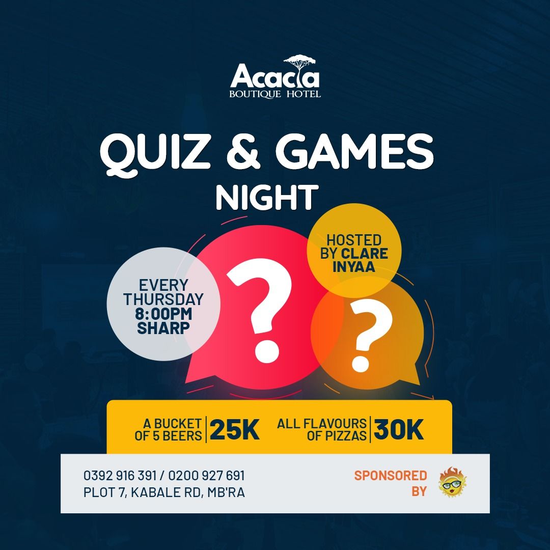 acaciambarara's tweet photo. Thursdays are for games and drinks!

Show up tonight from 8 PM sharp for Quiz &amp; Games Night hosted by @Inyaaclare.
5 beers at 25k
Pizzas at 30k

Come show us how smart you are! https://t.co/5UEHNZKLqt