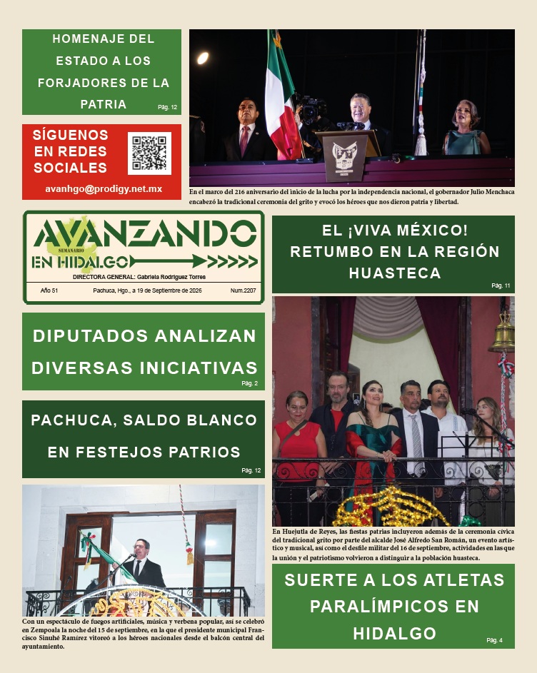Avanhgo's tweet photo. Estas fueron nuestras #portada 📰 y #contraportada 🗞️del fin de semana.
Semanario Avanzando en #Hidalgo edición impresa número 2207 del 19 de septiembre de 2026. https://t.co/jS8vq3FR4Y