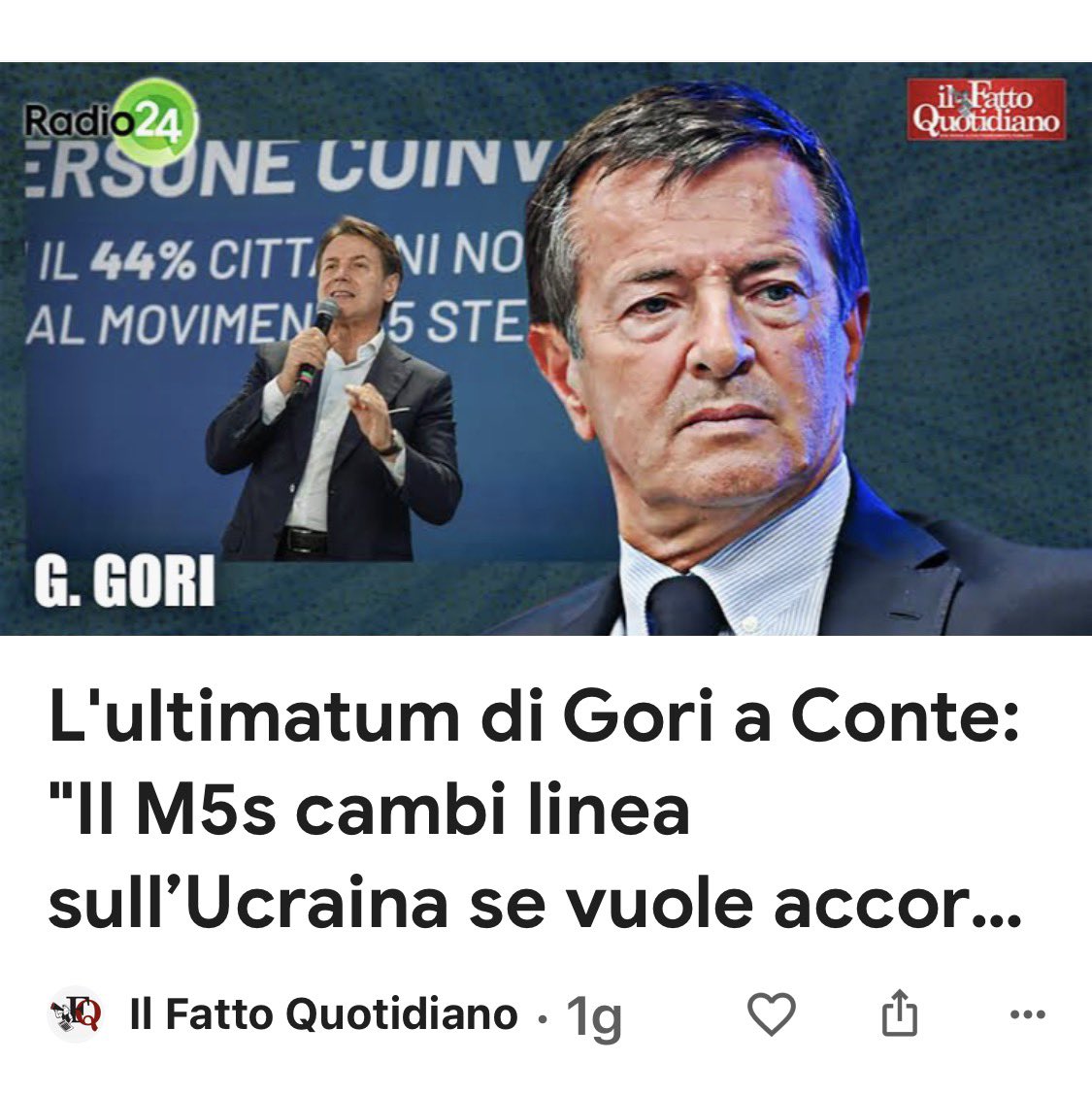 VGjondrekaj's tweet photo. #Gori a #Conte: “Il #M5s cambi linea sull’Ucraina se vuole accordo col Pd. Chi non manda armi tifa per la resa di Kiev”
Gori, il nessuno che da ultimatum ancora non ha capito che a noi non ci frega né lui ma neanche pd.
Noi da soli siamo più sicuri e tranquilli. https://t.co/6zdghHcx5q