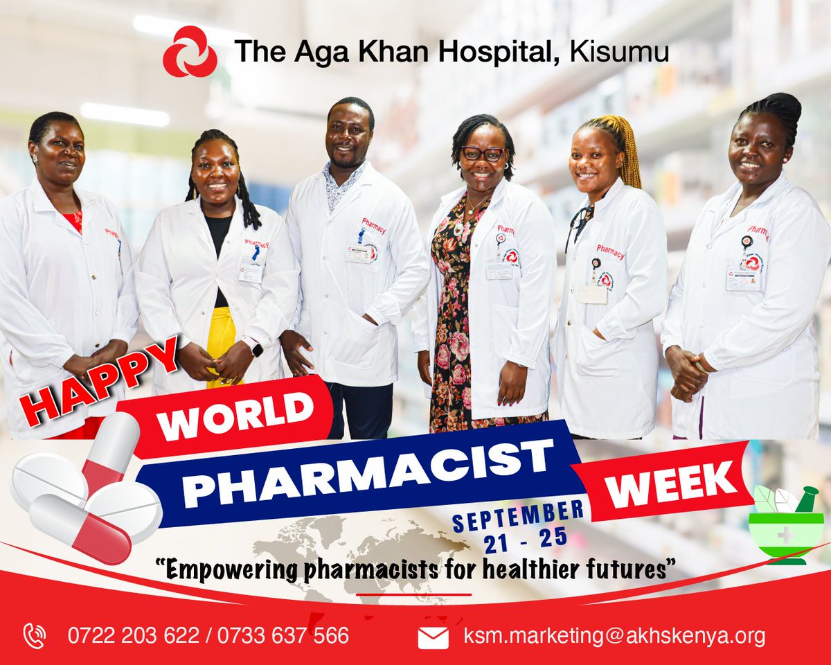 AKHKisumu's tweet photo. Happy #WorldPharmacistWeek
Today, we celebrate our pharmacists for their expertise, dedication and vital role in safe, effective patient care. From every prescription to every patient conversation.
#Pharmacists #HealthyFutures #HealingTogether https://t.co/0Y76eU7rLG