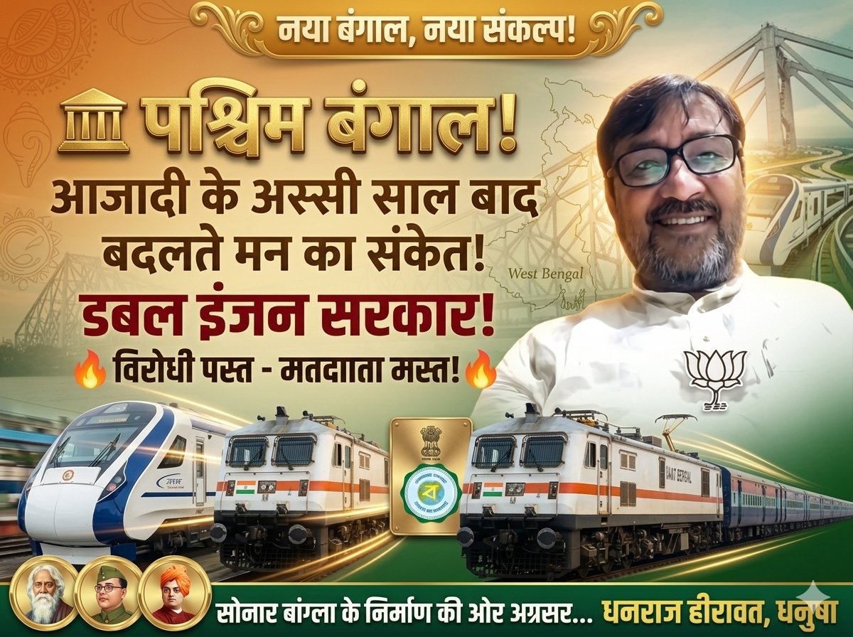 DhanrajHirawat's tweet photo. आज़ादी के 80 साल बाद, पश्चिम बंगाल की जनता बदल रही है अपनी सोच! विकास और प्रगति के पथ पर आगे बढ़ता हुआ हमारा प्रदेश। 🚄✨
#NayaBengal #DoubleEngineSarkar #BengalDevelopment #SonarBangla #VandeBharatBengal https://t.co/pRpCwulHds