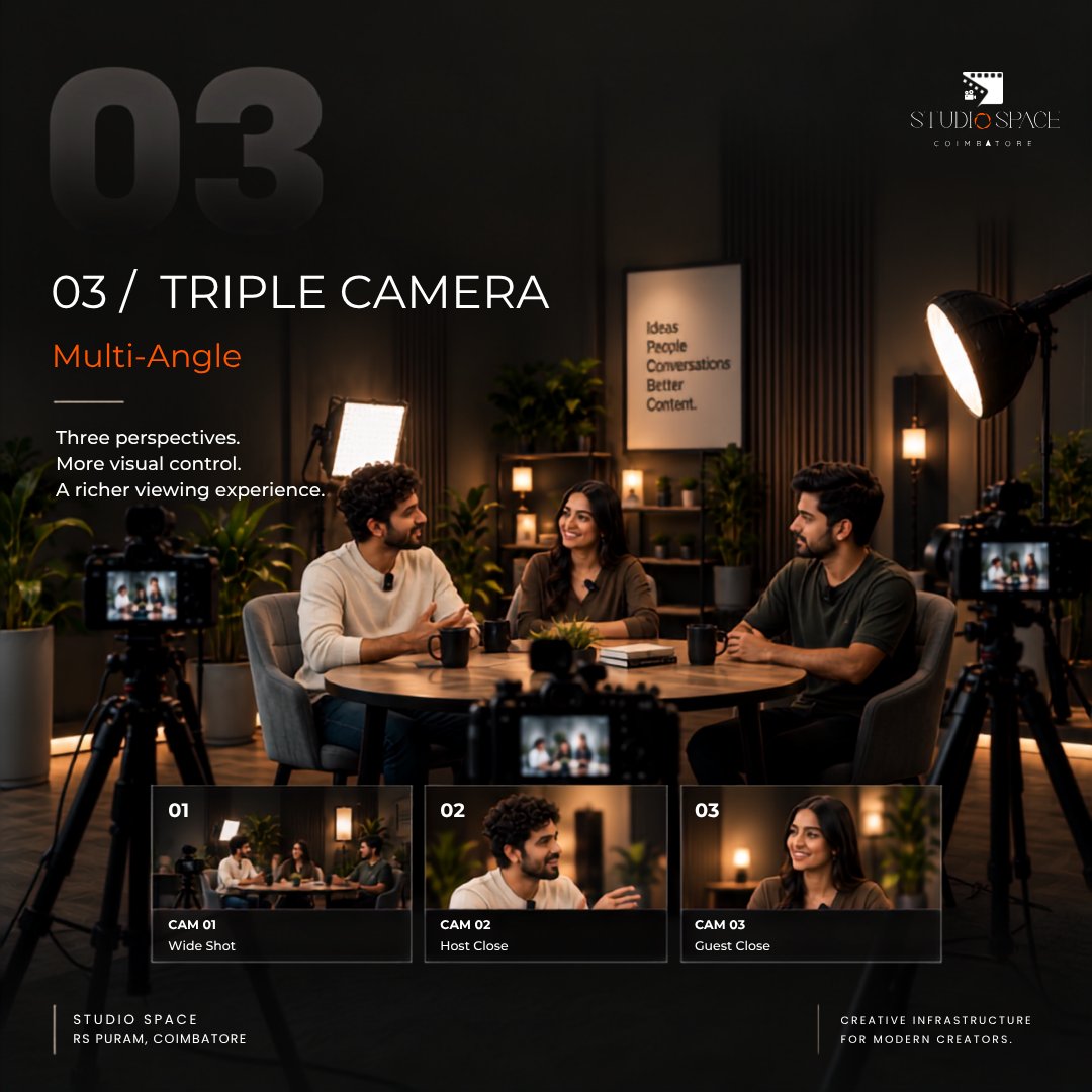 studiospacecbe's tweet photo. One space. Three ways to podcast.
01 — Personal Content
02 — Split Screen
03 — Multi-Angle
Choose the setup that fits your story.
Create better conversations. Record better content.
RS Puram, Coimbatore
#StudioSpace #PodcastStudio #Coimbatore #ContentCreation #Podcasting https://t.co/OonwH1cev1