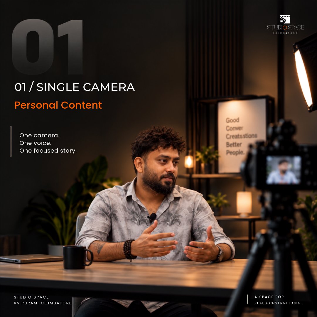 studiospacecbe's tweet photo. One space. Three ways to podcast.
01 — Personal Content
02 — Split Screen
03 — Multi-Angle
Choose the setup that fits your story.
Create better conversations. Record better content.
RS Puram, Coimbatore
#StudioSpace #PodcastStudio #Coimbatore #ContentCreation #Podcasting https://t.co/OonwH1cev1