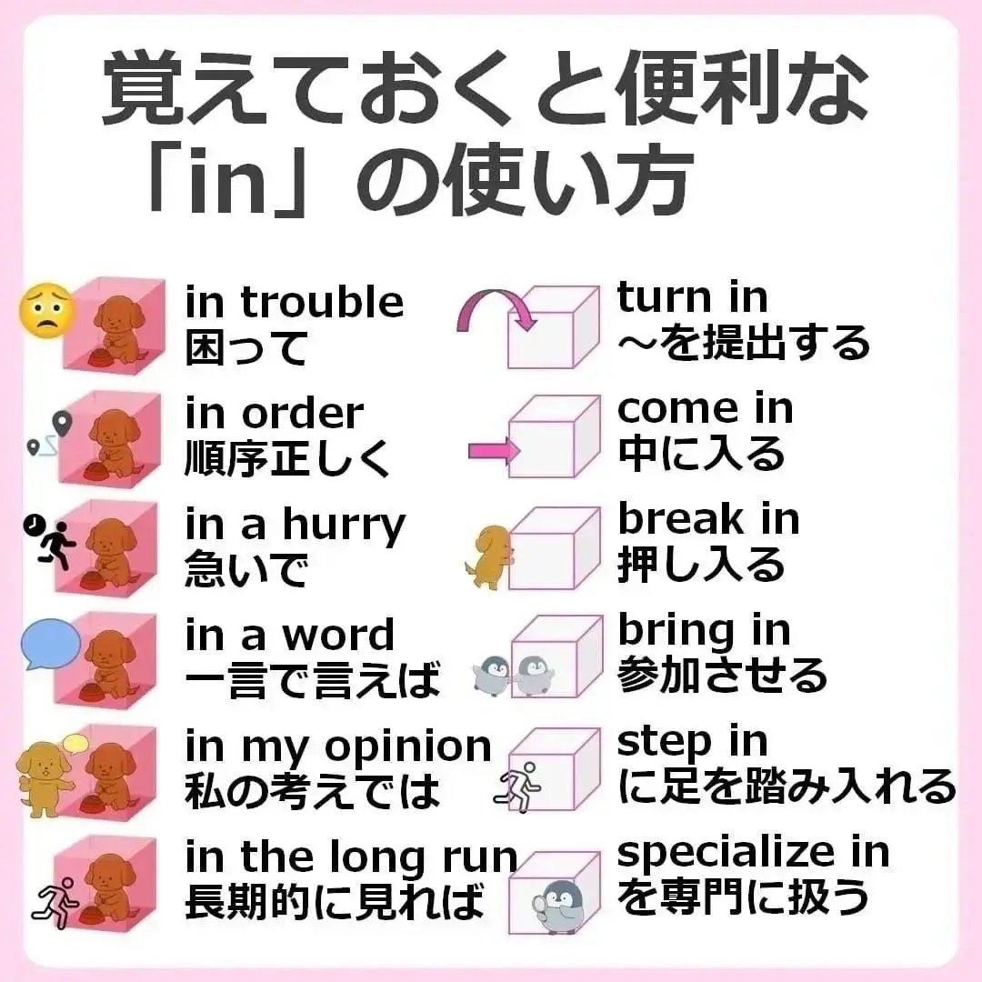 wanwan_english's tweet photo. 覚えておくと便利な「in」の使い方。 https://t.co/8vTU1j2ysl