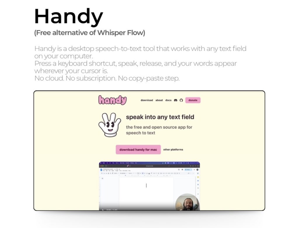 amnitishshaarma's tweet photo. HANDY - Open Source for Audio to Text for Laptops 

Alternatives for Android Wispr https://t.co/SBuk6HmN42