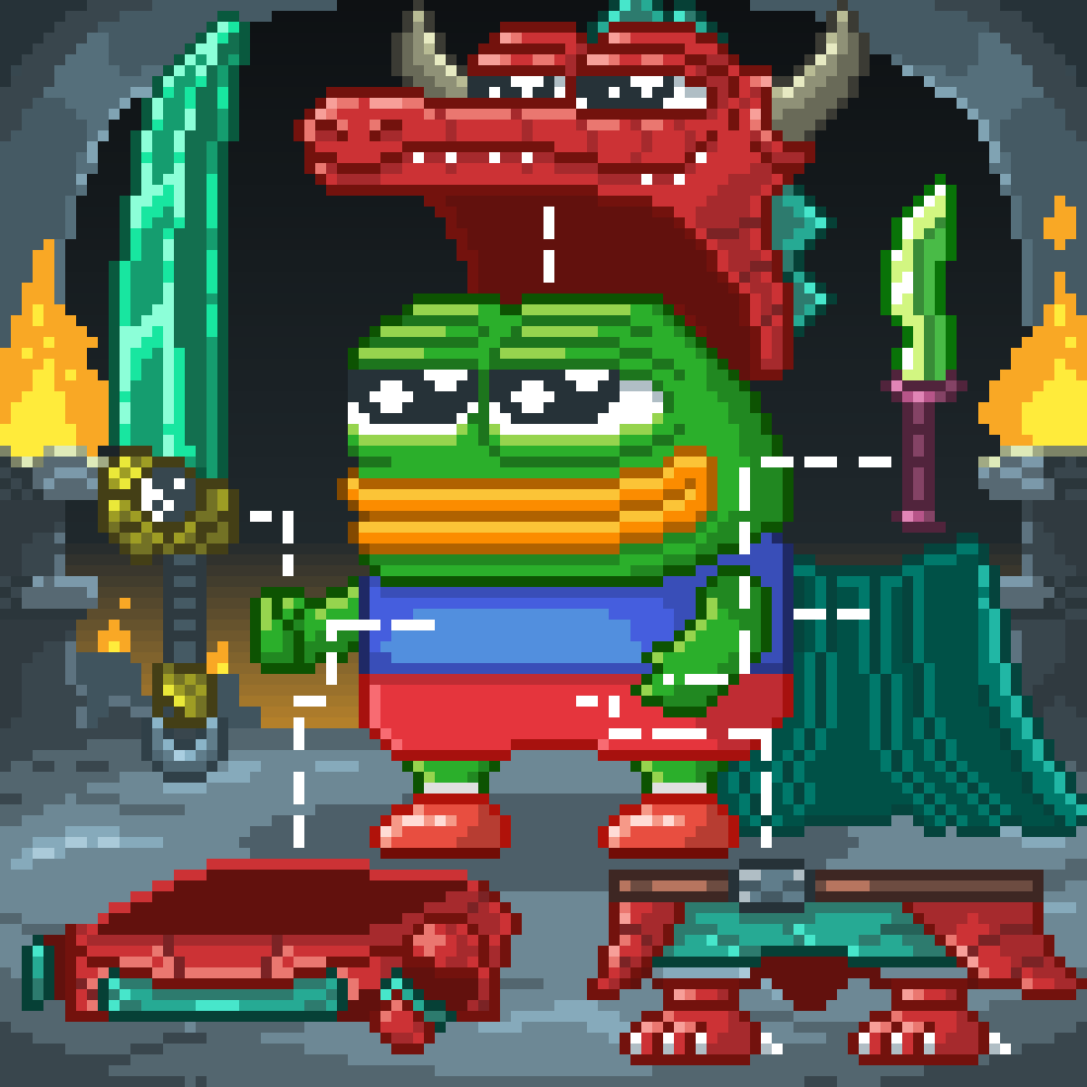 QuartzFrame's tweet photo. Main traits of Dungeon Pepe
Head / Top body / Bottom body
Main hand / Off hand / Back

With 200+ items, the possibilities for your Dungeon Pepe are huge! 
Every Pepe is a unique adventurer ready to explore the dungeon! 🐸⚔️ https://t.co/MfelkhlzbZ