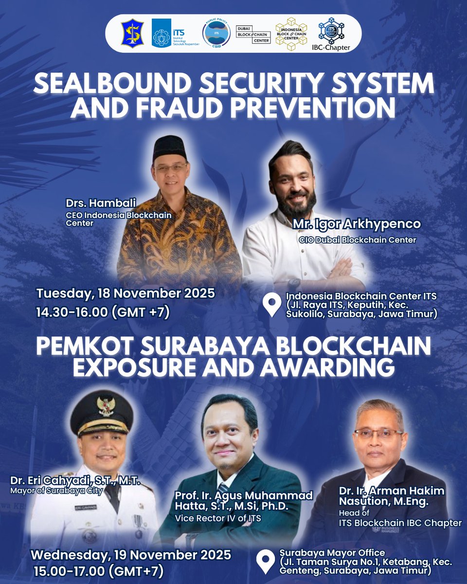 IDNblockchain's tweet photo. Mengenang kembali sebuah langkah kolaborasi untuk masa depan blockchain. 
Pada 18–19 November 2025, Indonesia Blockchain Center bersama berbagai mitra berkesempatan menjadi bagian dari rangkaian kegiatan Sealbound Security System and Fraud Prevention https://t.co/RxiHQkmGYK