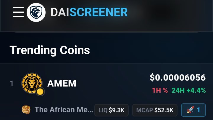 PR_cryptonite1's tweet photo. When we say $AMEM is not a degen token, many people are underestimating it.

Take a look at how it has been listed on almost all crypto platforms, from DexScreener to CoinGecko, FireScreener, CoinGatePad, DAI Screener, etc.

No degen token will have the patience or take the time to be doing all this. 
Degen tokens are for quick pump and ruggpull

But because of how transparent $AMEM is, it has to do all that.

That is why I always say: TheAfricanMeme is here to stay. 🦁🌍

Don’t use it to gamble.

Take position 

CA | $AMEM | BSC
0x0B9237Fc2D9b2bA19023ddBCCF0Dd649092bb649