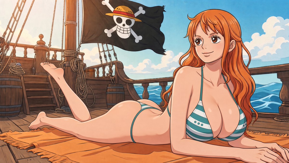 NicolasBus5012's tweet photo. #nami get a tan on Thousand Sunny's bridge https://t.co/h16aBE3hq0 #sexy #onepiece #Flagship #jollyroger #thousandsunny #sunnyday https://t.co/tFarMuodxE