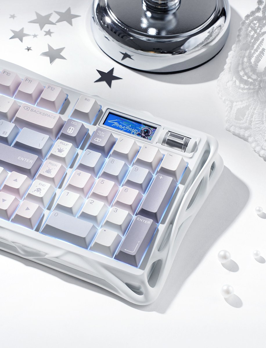 GravaStar_'s tweet photo. Pretty from every angle. Quiet with every keystroke. 🌸
 Mercury K98 Pastel Whisper.
.
.
#gravastar #mercuryk98 #gamingkeyboard #silentkeyboard #setup https://t.co/e2hbSEWbg9