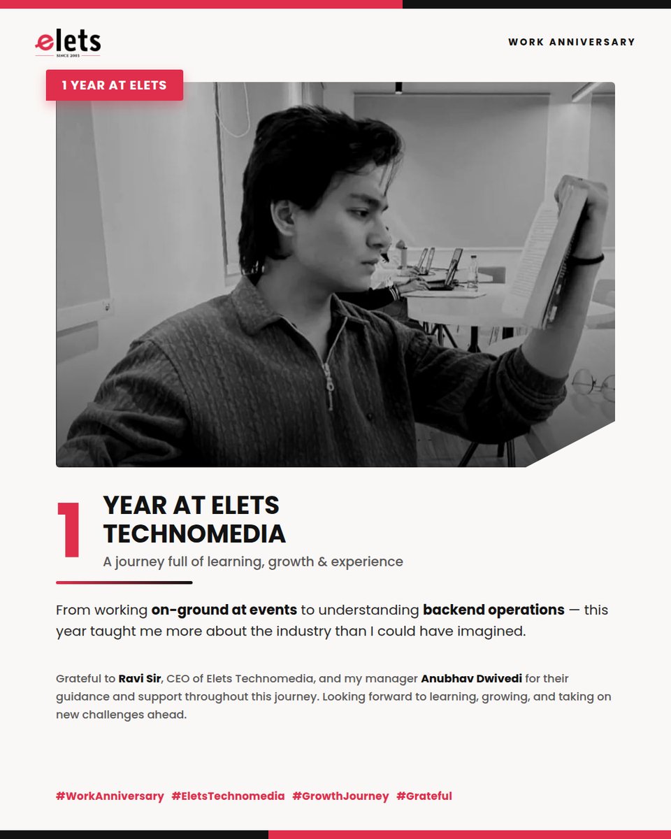 eletsonline's tweet photo. Today, we’re celebrating Krissh’s 1-year #workanniversary at Elets Technomedia. From working on-ground at events to getting a deeper understanding of backend operations, his journey has been filled with learning, growth, and new experiences.

Congratulations, Krissh! 

#TeamElets https://t.co/VLSonCd4PX