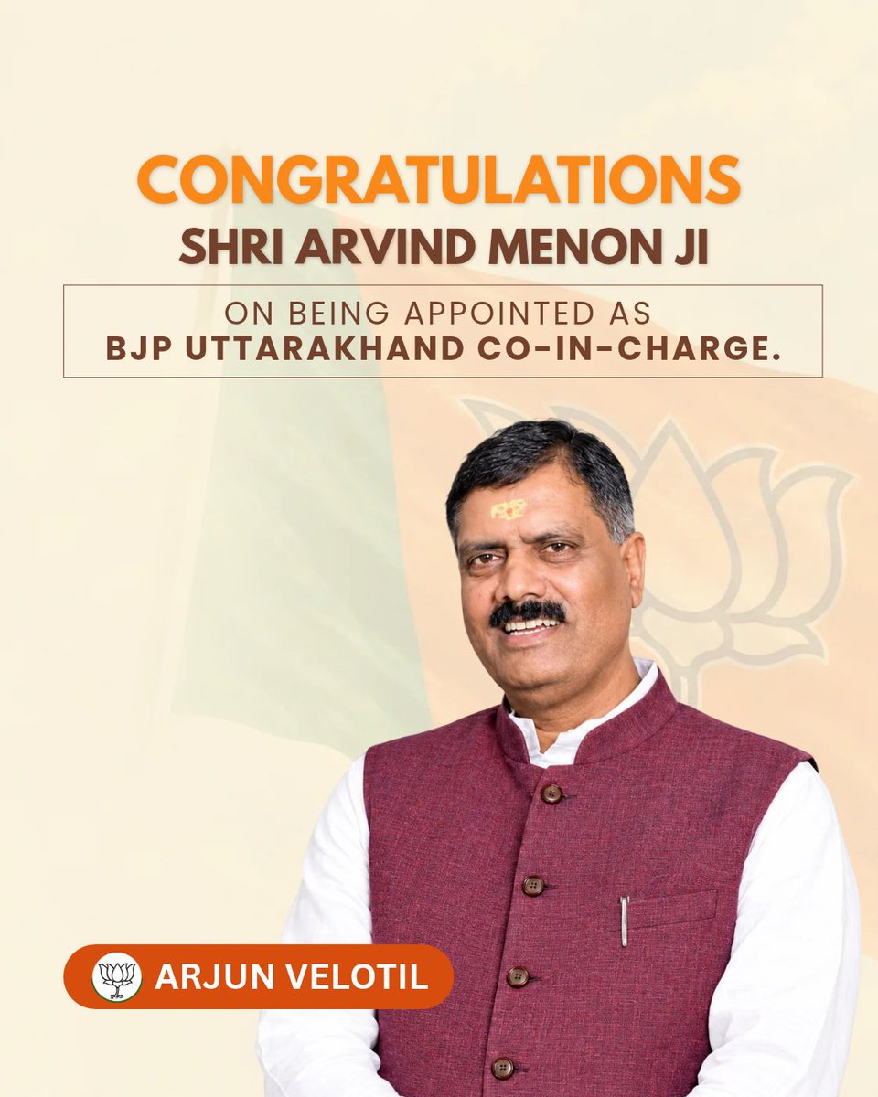 ArjunVelotil's tweet photo. Many congratulations to Shri Arvind Menon Ji on taking up the responsibility of BJP Uttarakhand Co-In-Charge. Best wishes for the journey ahead!
@MenonArvindBJP
#ArvindMenon #BJP #Uttarakhand #CoInCharge #Congratulations #BestWishes https://t.co/ooZdZ6reti
