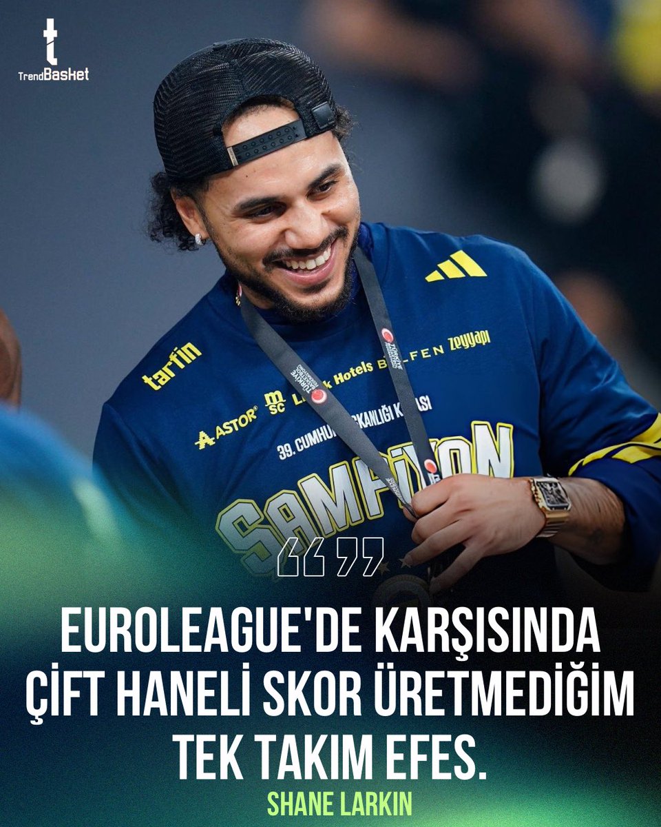 TrendBasket's tweet photo. 👀 Shane Larkin, eski takımı Anadolu Efes hakkında konuştu.

🗣️  "Efes'e karşı 8 yıldır oynamadım. EuroLeague'de karşısında çift haneli skor üretmediğim tek takım Efes.

Kesinlikle bunu değiştirmek istiyorum." https://t.co/KtUSL0GDRq