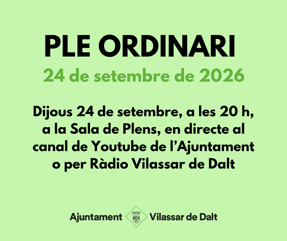 vilassardedalt's tweet photo. Aquesta tarda hi ha #PleVilassar ordinari corresponent al mes de setembre amb nou punts a l'ordre del dia. Com sempre, el podreu seguir en directe a la Sala de Plens, al canal de YouTube de l'Ajuntament o per Ràdio Vilassar de Dalt.

ℹ️ https://t.co/cmuBgByLZp https://t.co/uj1xX6hdTo