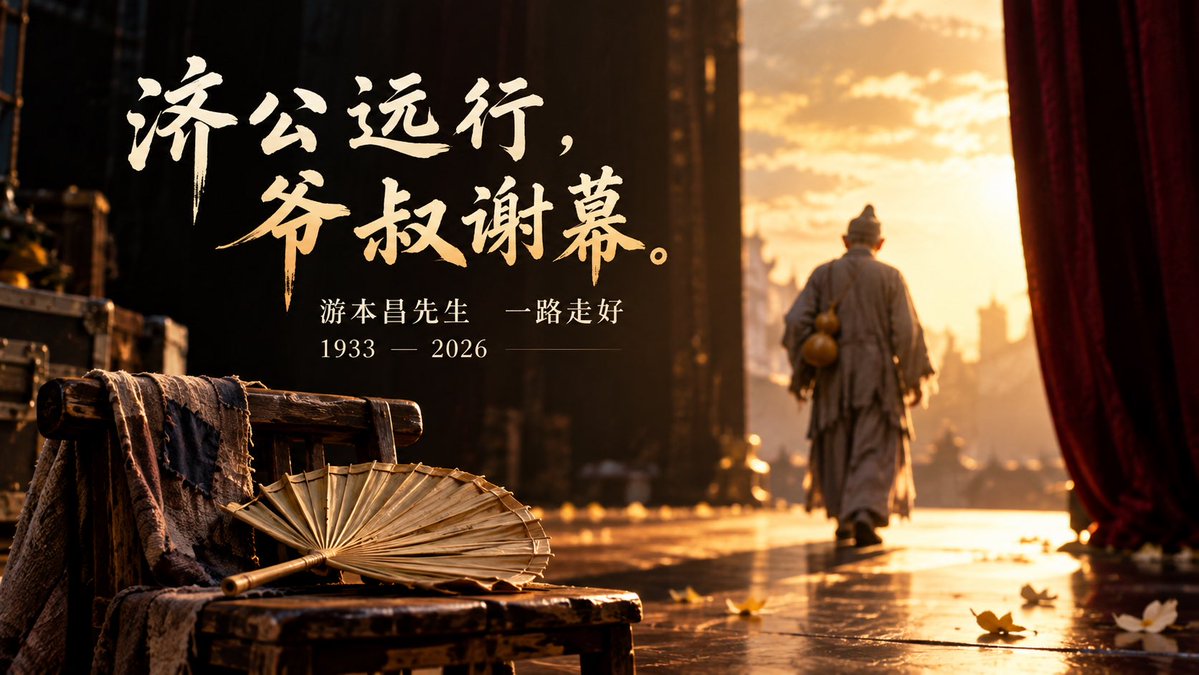 Wby4i's tweet photo. 刚看到游本昌老师去世的消息。
93岁。

小时候认识他，是那个拿着破扇子的济公。
长大以后再看到他，是《繁花》里的爷叔。

有些演员很奇怪，
你明明从来没见过他，
可看到他离开的消息，还是会突然愣一下。

可能因为他演的角色，
早就偷偷住进了很多人的记忆里。

济公远行，爷叔谢幕。
游本昌老师，一路走好。