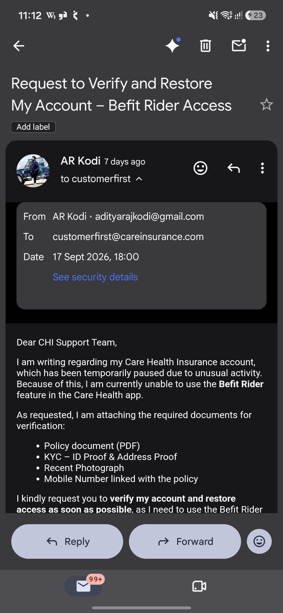 arkodiofficial's tweet photo. @careinsuranceIN Aaj 7 din ho chuke h...maine 12 email kiya aur 36 calls (RM Sonika)...care health insurance fraud company hai. Ye sirf apse tabhi baat karegi aap inse plan khareed rahe ho iske baad ye apko bhool jayegi....aur ghatiya insurance me kabhi apne paise barbaad na karey. https://t.co/jpmapEzBOR